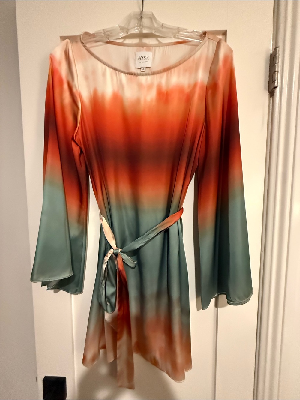 Misa Los Angeles Silk Ombre Tie-Waist Dress - Coral & Cream